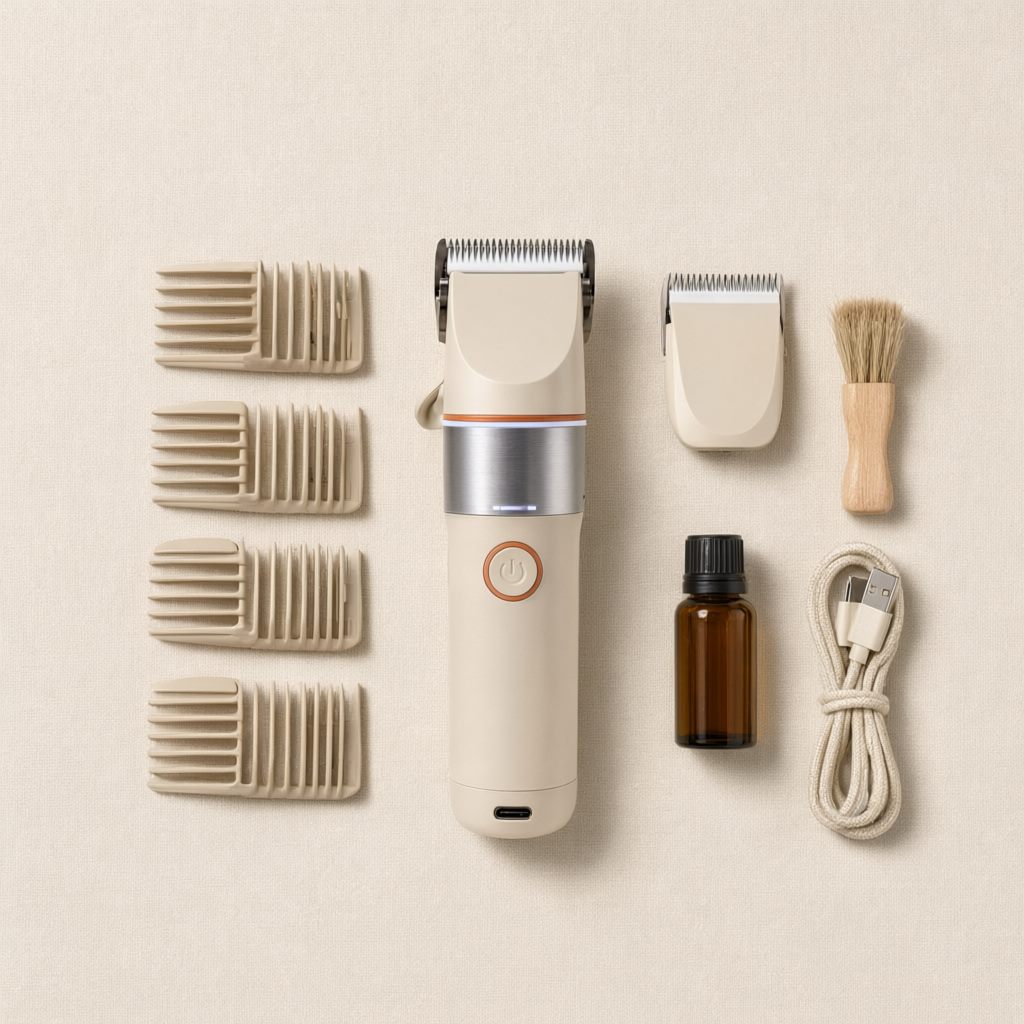 The nine-piece Glide P1 kit laid out on cream linen